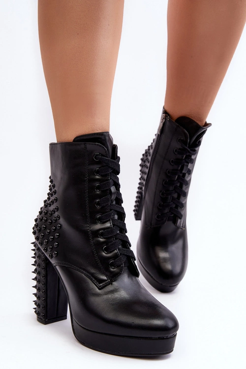 Botki Damskie Na Słupku Z Ćwiekami Czarne Alemilla