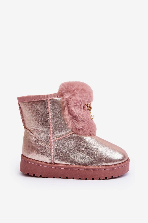 Dziecięce Śniegowce Ocieplane Futerkiem Różowe Hasiba