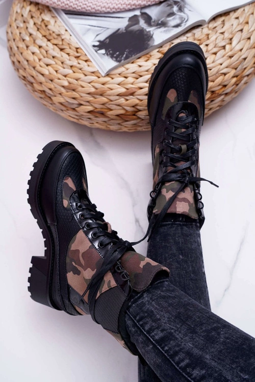 Damskie Botki Wysokie Czarne Moro Trapery Nemtere