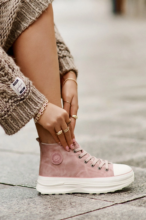 Ocieplane Trampki Damskie Na Platformie Big Star OO274071 Różowe