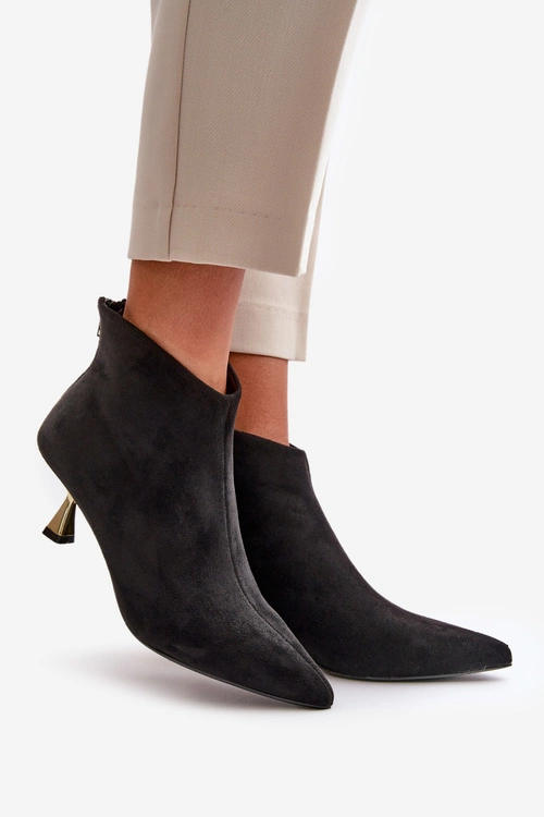 Botki Damskie Na Szpilce Eko Zamszowe Czarne Terlena