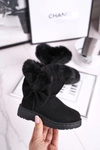 Dziecięce botki śniegowce z futerkiem kokardką czarne Vella