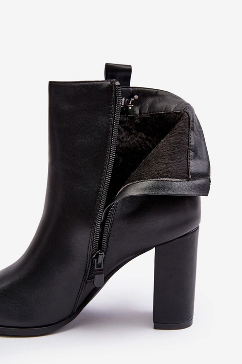 Damskie Skórzane Botki Na Słupku Czarne Vevine