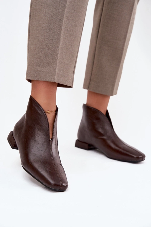 Botki Damskie Na Delikatnym Obcasie Czekoladowe Elvienne