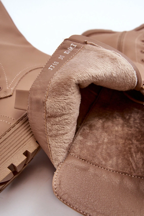 Sznurowane Ocieplane Kozaki Glany Przed Kolano Ciemnobeżowe Bergdis