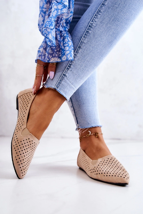 Ażurowe Damskie Baleriny Wsuwane Beżowe Rosario