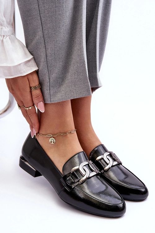 Mokasyny Damskie Lakierowane Z Ozdobą Czarne Camilena