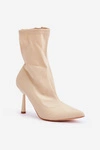 Materiałowe Botki Na Szpilce Jasnobeżowe Amune