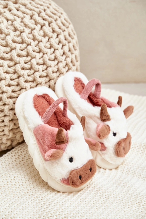 Dziecięce Futrzane Kapcie Z Motywem Krowy Różowe Tamorrin