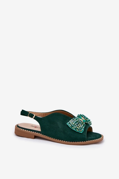 Sandały Damskie Z Kokardą Na Płaskim Obcasie S.Barski KV51-014 Zielone
