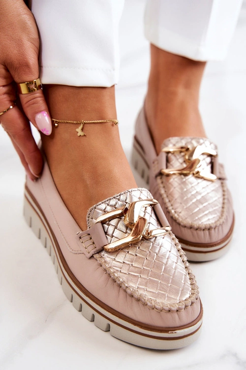 Damskie Skórzane Mokasyny Na Platformie Beżowe Venesia