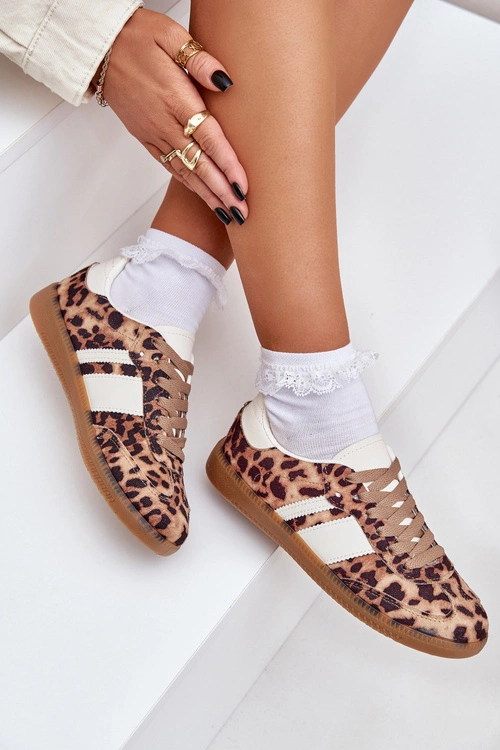 Niskie Sneakersy Damskie W Panterkę Brązowe Biklla