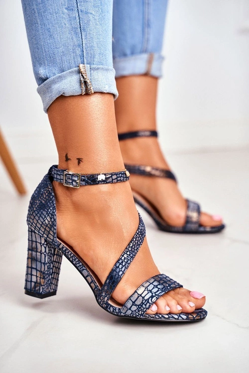 Sandały Na Słupku Sergio Leone SK870 Granatowe Zwierzęcy Wzór