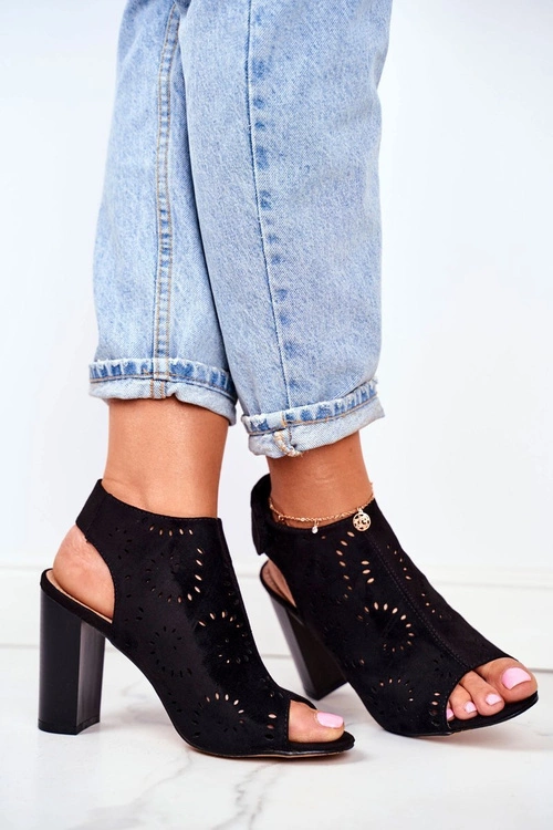 Sandały Damskie Na Słupku Ażurowe Na Rzep Czarne Rules