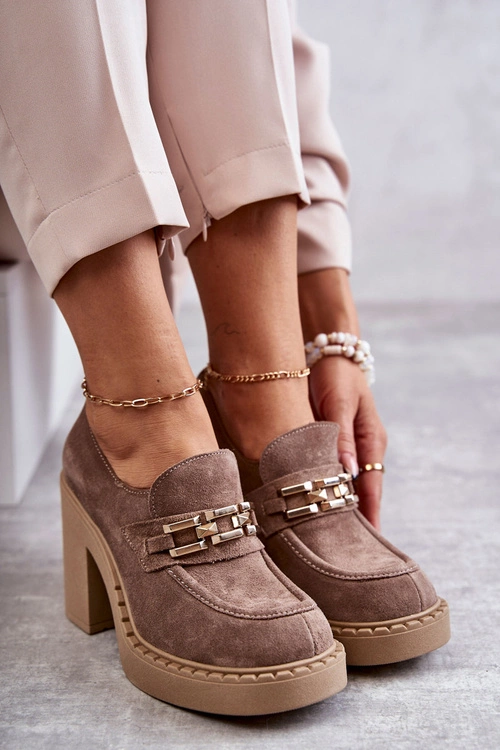 Zamszowe Półbuty Na Masywnym Słupku Beżowe Lemar Jaime