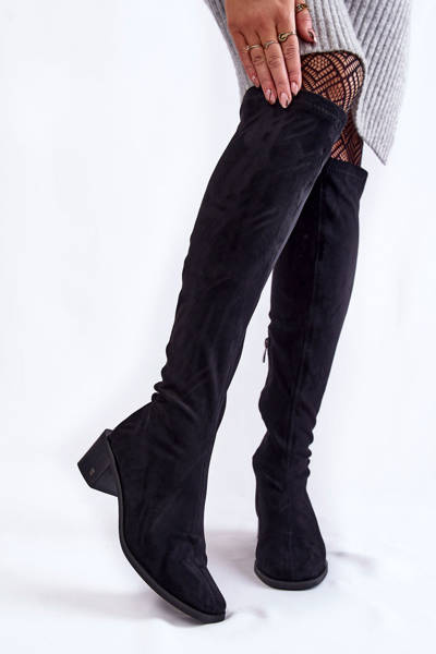Damskie Kozaki Zamszowe Za Kolano Czarne Hessa