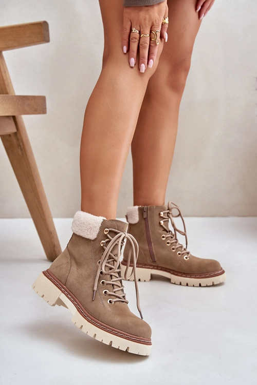 Ocieplane Trapery Botki Damskie Na Zamek Khaki Ferelia