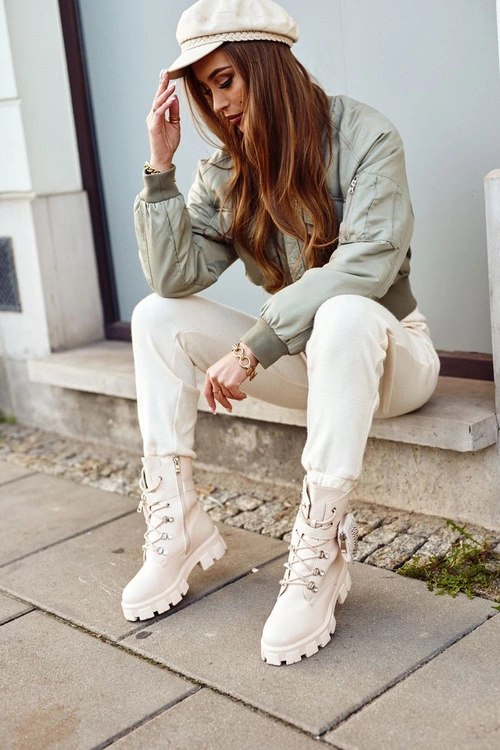 Botki Damskie Na Platformie Ocieplane Beżowe Seul