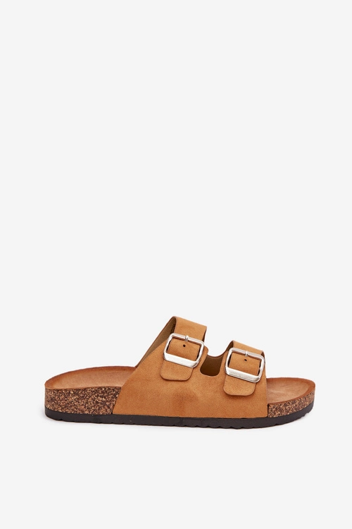 Klapki Damskie Na Korkowej Platformie Z Klamrami Camel Livara