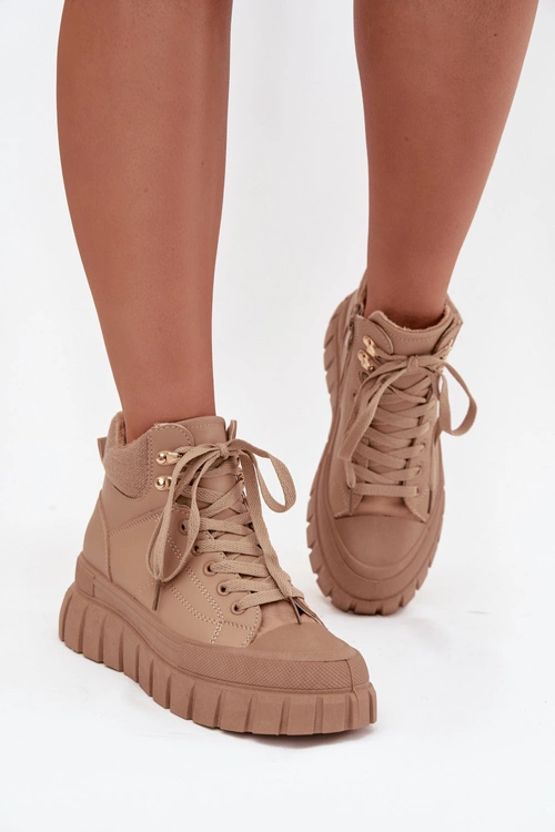 Damskie Ocieplane Botki Trapery Na Platformie Camel Carenna