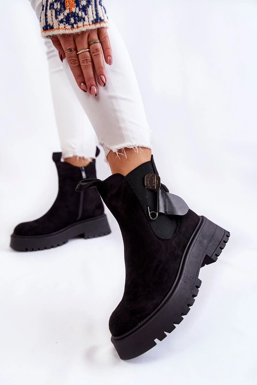 Zamszowe Ocieplane Botki Workery Czarne Magnis