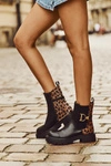 Ocieplane Botki Sztyblety Damskie Ze Złotym Detalem Panterka Czarne Priscilla