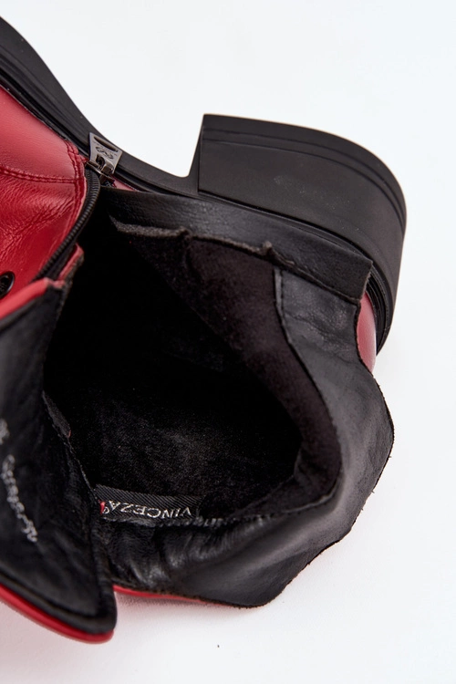 Botki Damskie Skórzane Na Klocku Ocieplane Vinceza 39950 Czerwone