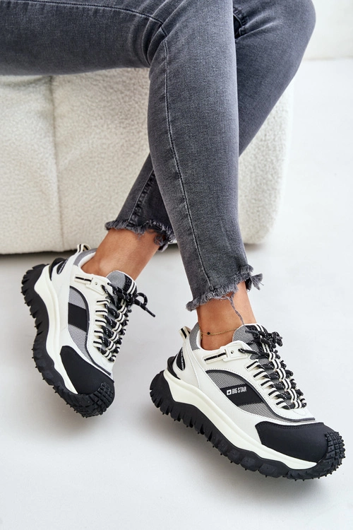 Skórzane Sneakersy Damskie Na Platformie Big Star OO274A220 HI-POLY SYSTEM Biało-Czarne