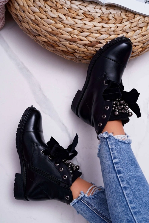 Damskie Botki Ocieplane Wstążka Ćwieki Grethan