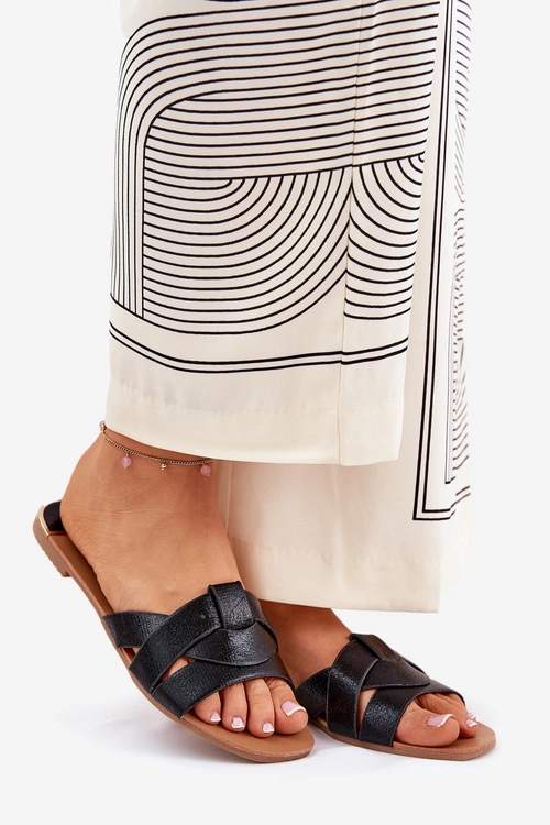 Płaskie Klapki Damskie Z Przeplatającymi Się Paskami Czarne Selaenor