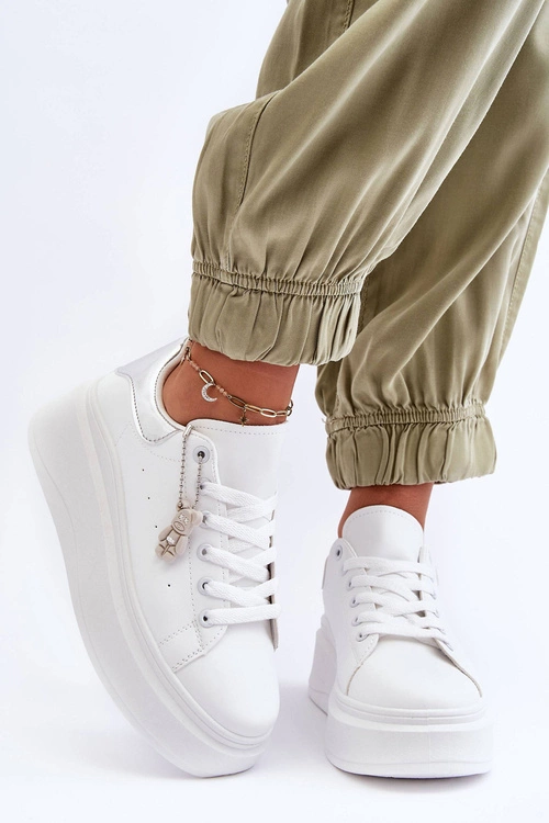 Damskie Buty Sportowe Na Masywnej Platformie Biało-Srebrne Mariell