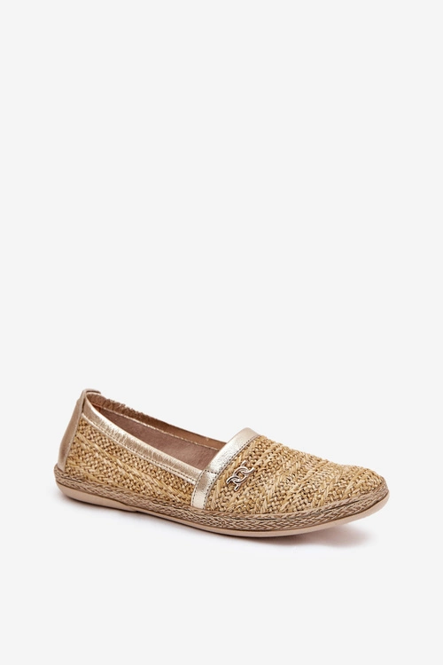 Eleganckie Skórzane Espadryle Z Plecionką Zazoo 10178 Beżowo-Złote