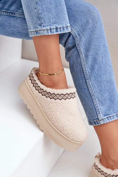 Śniegowce Kapcie Na Platformie Z Futerkiem Typu Baranek Jasnobeżowe Leaniella