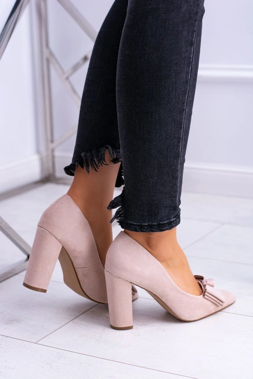 Damskie Czółenka W Szpic Beżowe Sandy