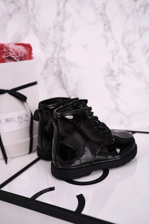 Dziecięce Botki Ocieplane Glany Lakierowane Czarne Ammy