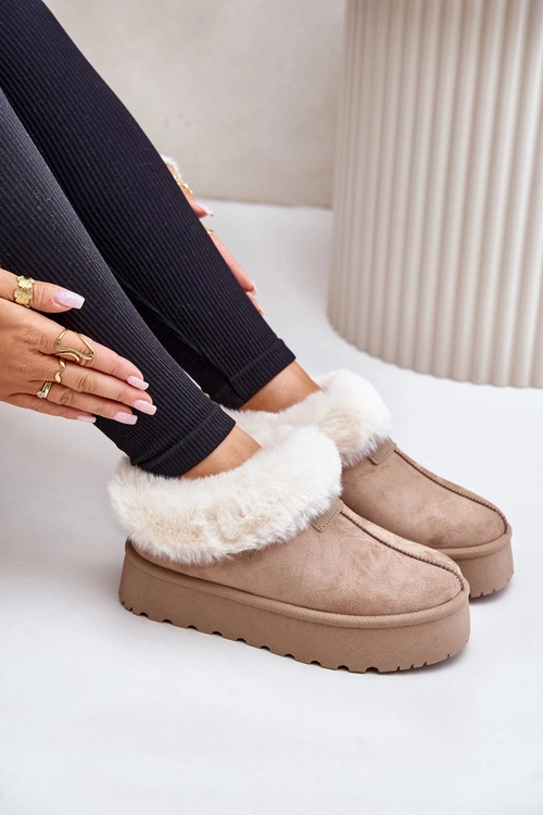 Śniegowce Z Niską Cholewką Z Futerkiem Na Platformie Eko Zamszowe Ciemnobeżowe Neathoria