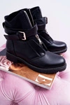 Botki Damskie Płaski Obcas Militarne Czarne Travist