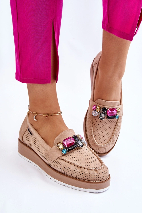 Damskie Mokasyny Na Platformie Z Ozdobami Beżowe Adelyn