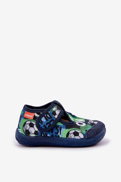 Kapcie Milami Dziecięce Elastyczne Na Rzepy W Piłki Granatowe Ambette
