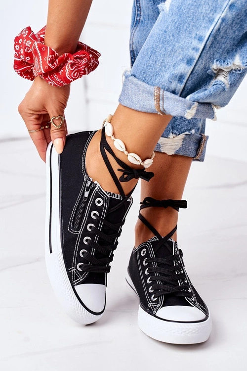 Damskie Trampki Z Suwakiem Czarne Malani