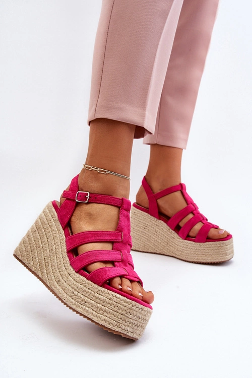 Sandały Na Koturnie Z Plecionką Fuksja Gnosis