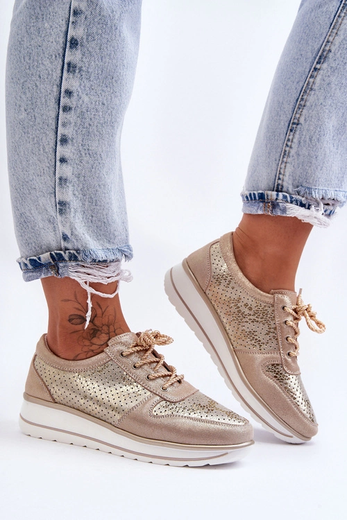 Skórzane Buty Sportowe Z Perforacją S.Barski AL22246 Złote