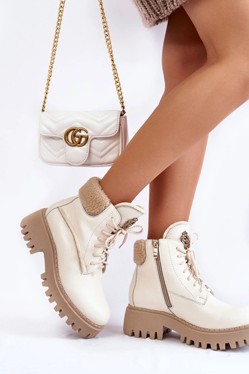 Damskie Skórzane Trapery Botki Jasnobeżowe Lemar Vergo