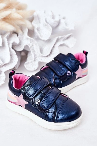 Dziecięce Skórzane Sportowe Buty Z Tęczą Granatowe Jasmine