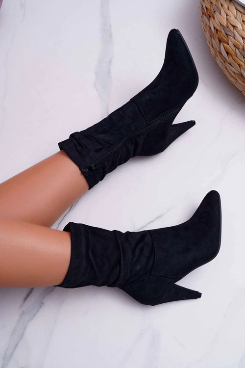 Botki Damskie Na Słupku Za Kostkę Ocieplane Czarne Temma