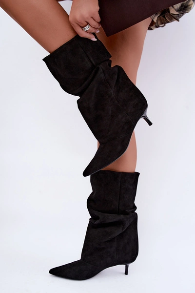 Wsuwane Botki Typu Slouchy Na Obcasie Czarne Falisette