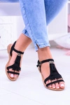 Damskie Eleganckie Płaskie Sandałki Memi Czarne