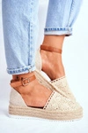 Espadryle Damskie Na Platformie Lniane Beżowe Palm Spring