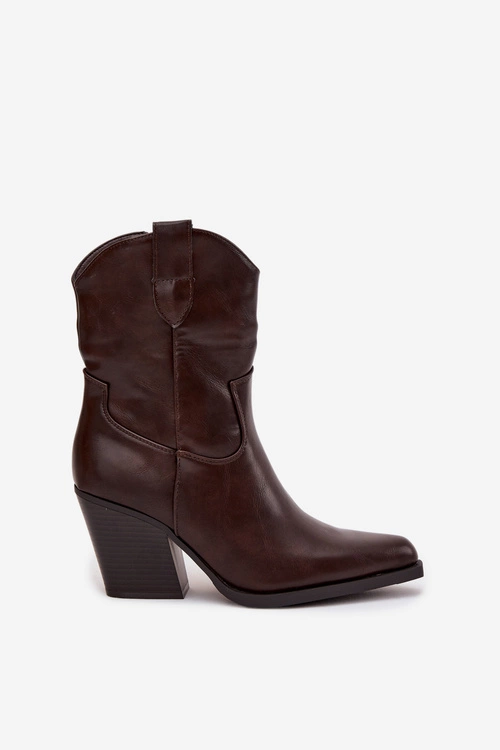 Botki Kowbojki Damskie Eko Skórzane Na Słupku Czekoladowe Morelia