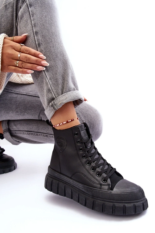 Ocieplane Skórzane Trampki Na Zamek Big Star MM274625 Czarne